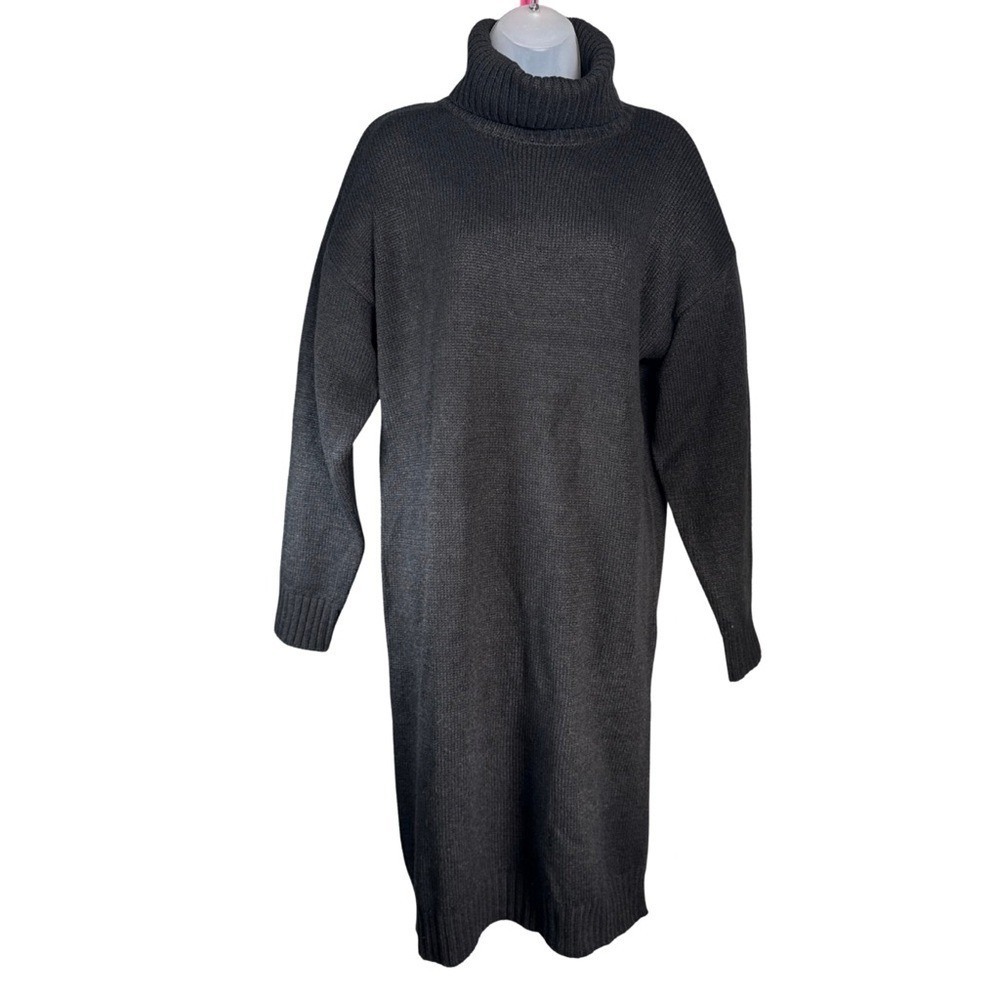 Zenana Black Turtleneck‎ Knit Sweater Dress Long Sleeve Midi Medium